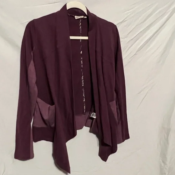 S LOGO Lori Goldstein Eggplant Waterfall Open Front Cardigan - Picture 10 of 10